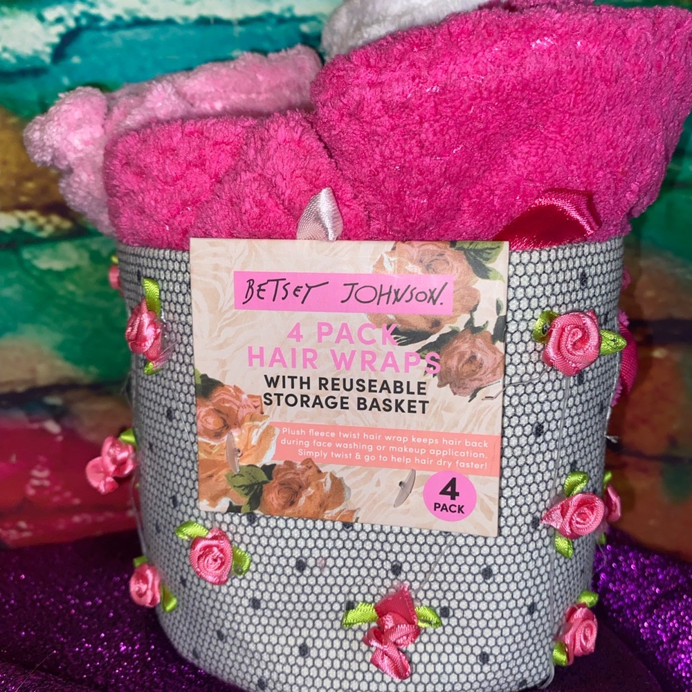 Betsey Johnson Pink Hair Wraps with Floral Basket